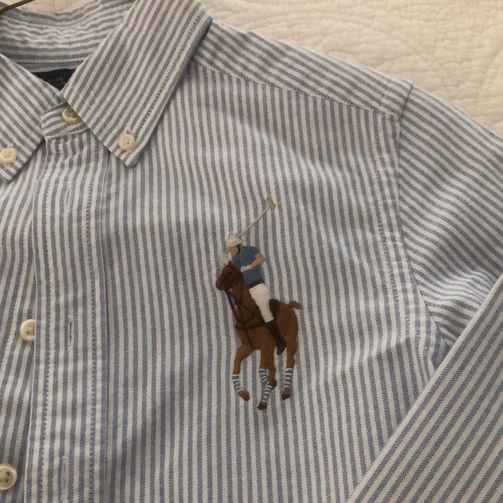 Ralph Lauren blue striped Oxford dress shirt - Picture 2 of 5